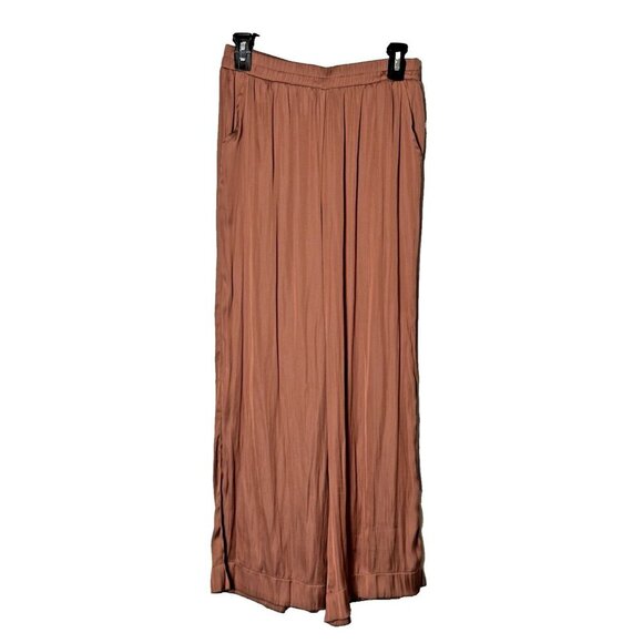 Grade & Gather Wide‎ Leg Satin Pants Womens Small Pleated Crop - Picture 1 of 9